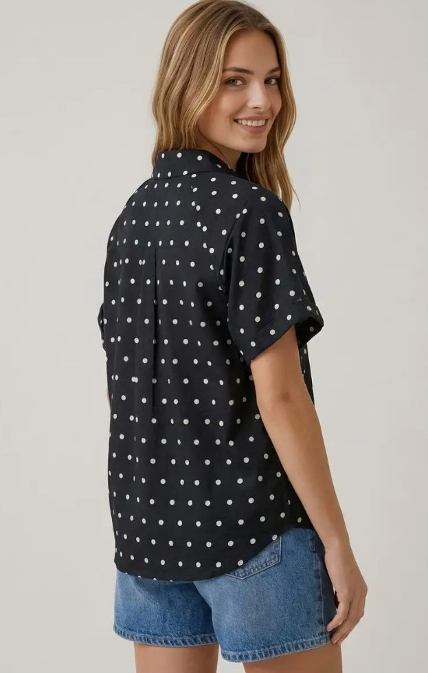 Polka Dot Bubble Sleeve Blouse