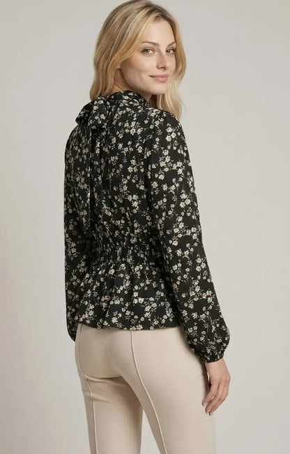 Floral Printed Smocked Waist Long Sleeve Top