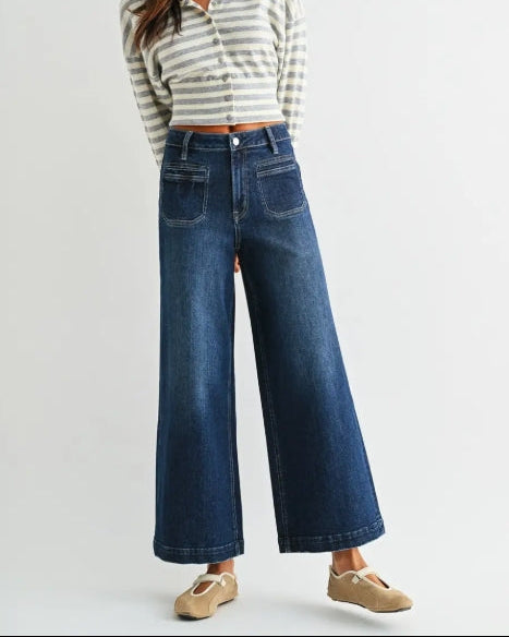 Dark Wash High Rise Ankle Wide Leg