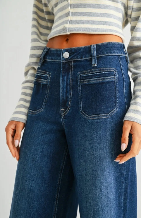 Dark Wash High Rise Ankle Wide Leg