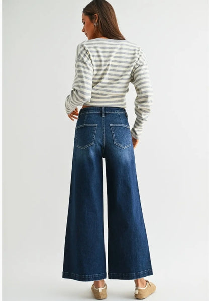 Dark Wash High Rise Ankle Wide Leg