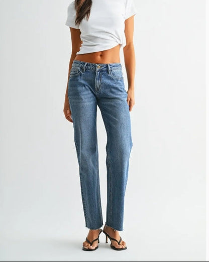 Indigo Wash Mid-Rise Straight Leg Ankle Jean
