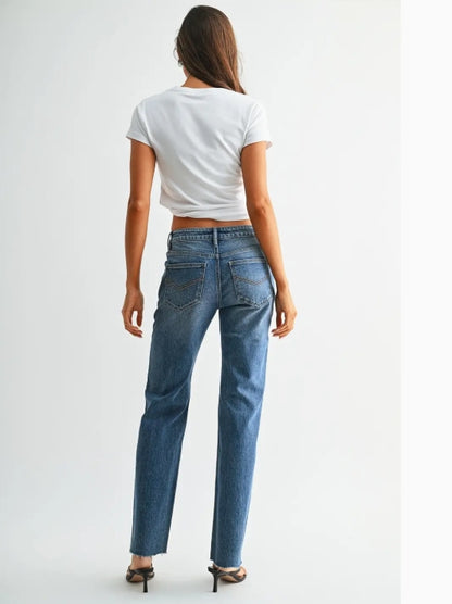 Indigo Wash Mid-Rise Straight Leg Ankle Jean