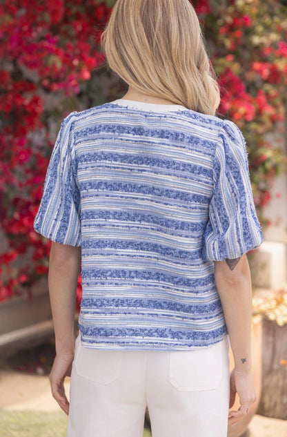 Textured Denim Stripe Top