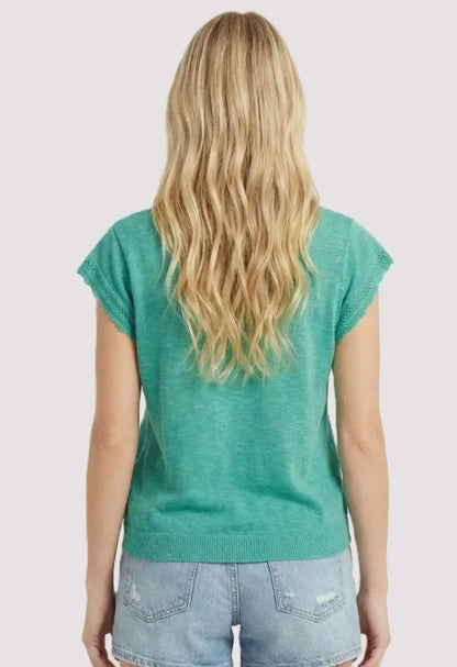 Pointelle Detailed Pocketed Short Sleeve Top