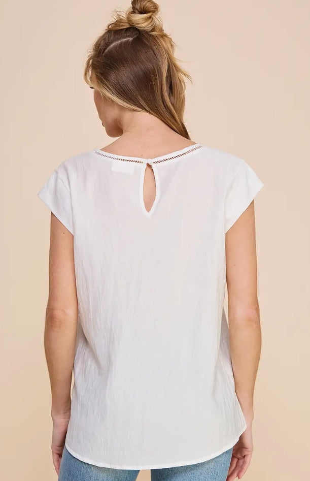 White Flowy Short Sleeve V-Neck Blouse