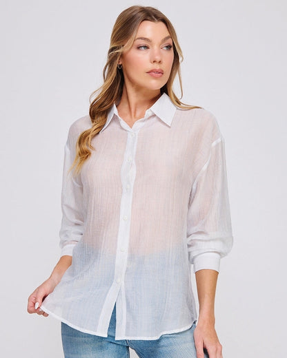 Sky Blue Textured Shimmer Button Up Shirt