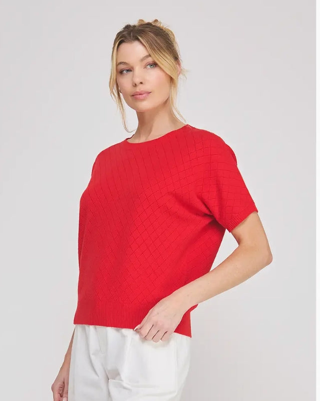 Cherry Red Dolman Pointelle Short Sleeve