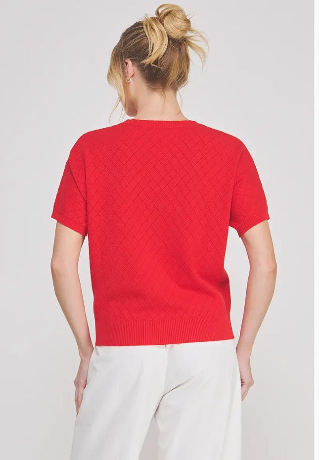 Cherry Red Dolman Pointelle Short Sleeve