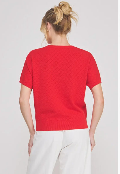 Cherry Red Dolman Pointelle Short Sleeve