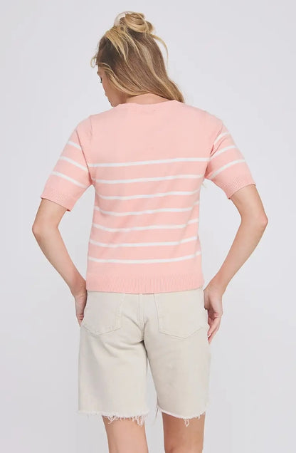 Papaya Stripe Short Sleeve Preppy Top
