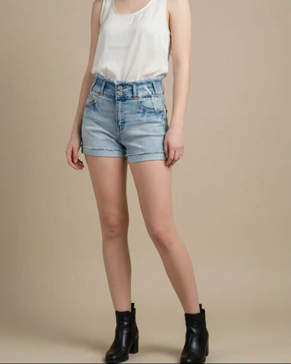 Artemis - High Rise Wide Waist Band Double Button Short