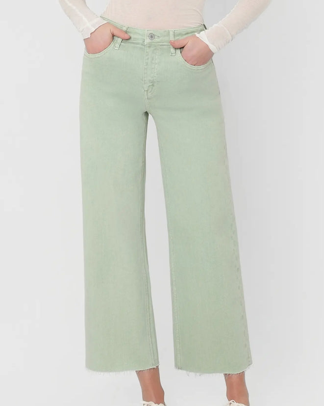 Vervet High Rise "Mint" Color Crop Wide Leg Jeans