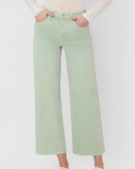 Vervet High Rise "Mint" Color Crop Wide Leg Jeans