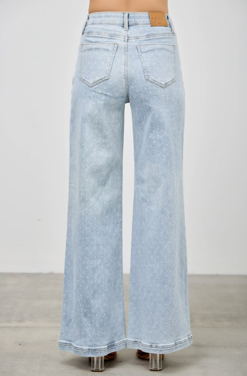 Saige - High Rise Dotted Wide Leg Jean