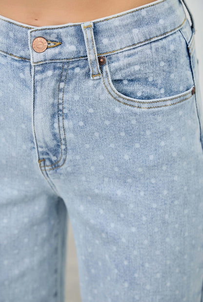 Saige - High Rise Dotted Wide Leg Jean