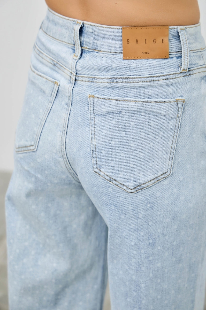 Saige - High Rise Dotted Wide Leg Jean