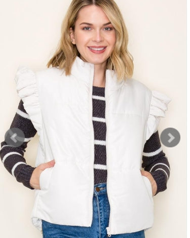 Ruffled Sleeve Puffer Vest