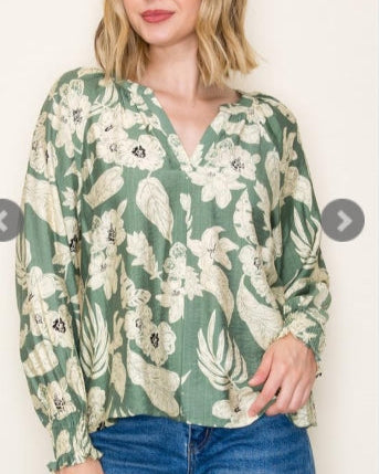 Ivory Floral V-Neck Blouse