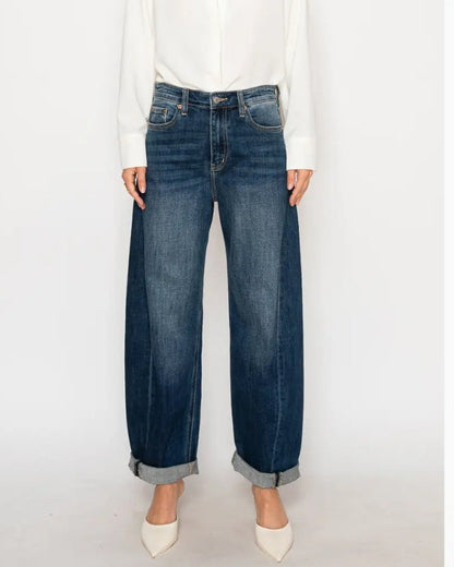 High Rise Relaxed Dark Wash Barrel Jean