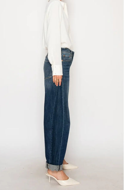High Rise Relaxed Dark Wash Barrel Jean