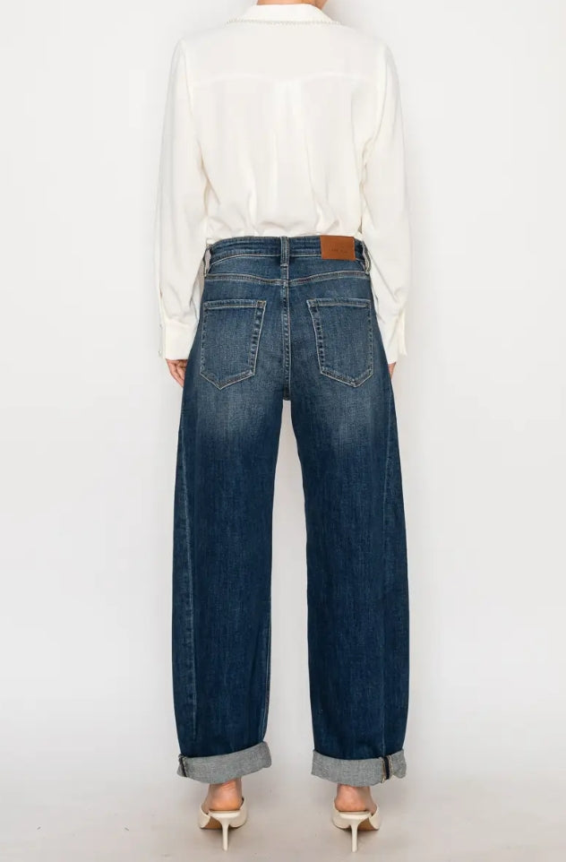 High Rise Relaxed Dark Wash Barrel Jean
