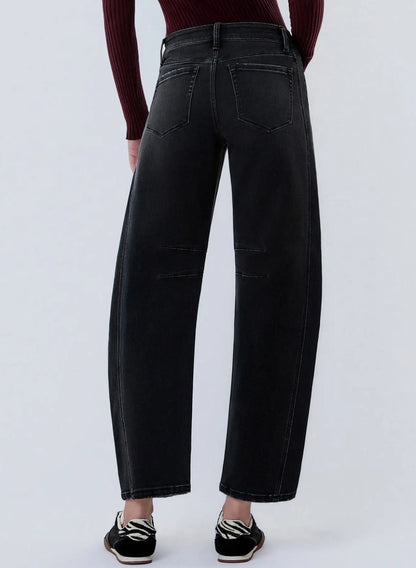 High Rise Black Ankle Barrel Leg Jeans "Relief"