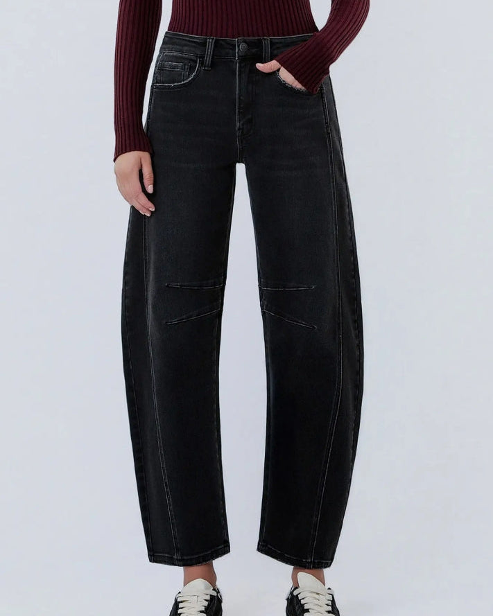 High Rise Black Ankle Barrel Leg Jeans "Relief"