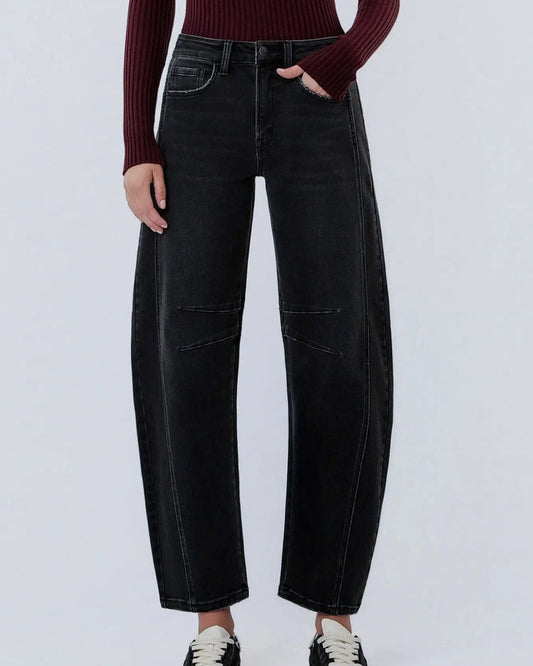 High Rise Black Ankle Barrel Leg Jeans "Relief"
