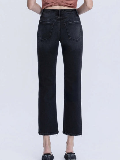 Mid Rise Black Ankle Straight Jeans "Verdant Gleam"
