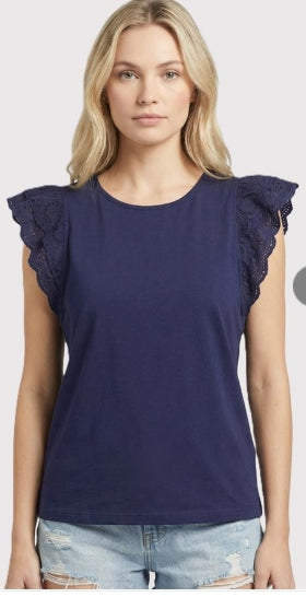 Eyelet Ruffle Sleeve Cap Sleeve Top