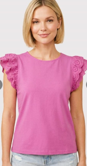 Eyelet Ruffle Sleeve Cap Sleeve Top