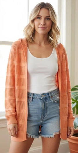Long Sleeve Open Front Pointelle Cardigan