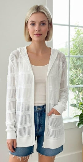 Long Sleeve Open Front Pointelle Cardigan