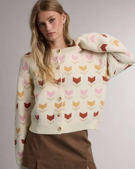 Tulip Floral Knit Sweater Cardigan