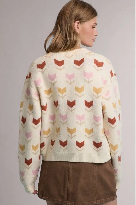 Tulip Floral Knit Sweater Cardigan