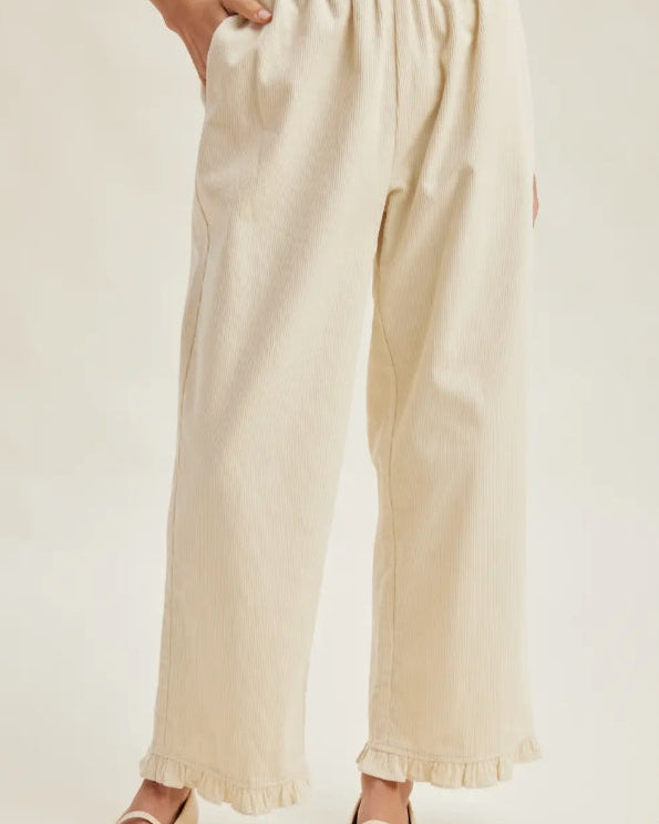 Corduroy Ruffle Hem Pants