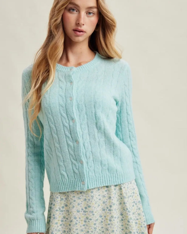 Seafoam Cable Knit Button Cardigan