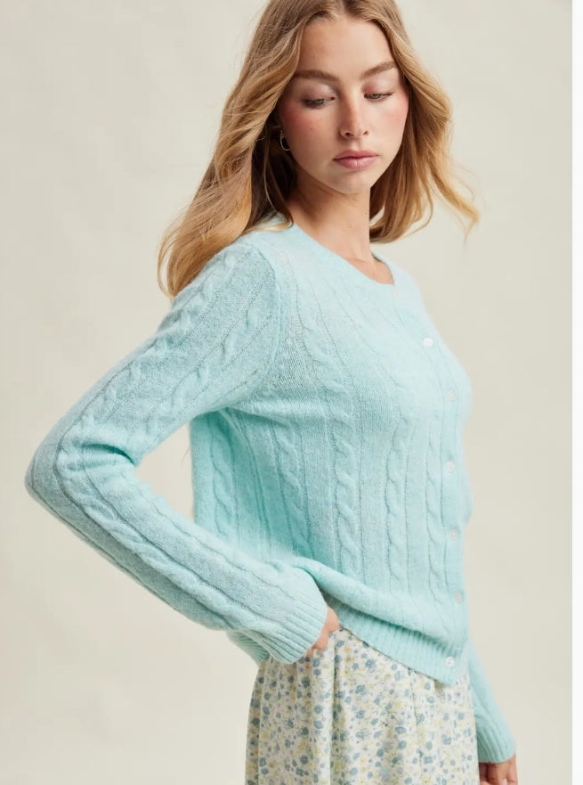 Seafoam Cable Knit Button Cardigan