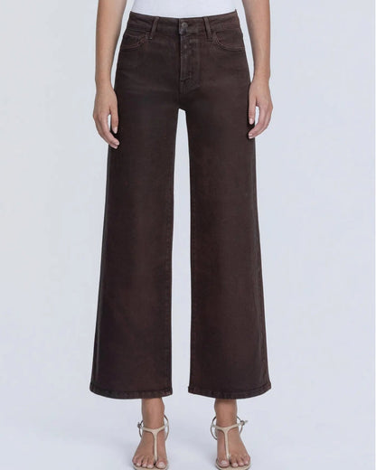 High Rise "Chicory Coffee" Coated Wide Leg Jeans
