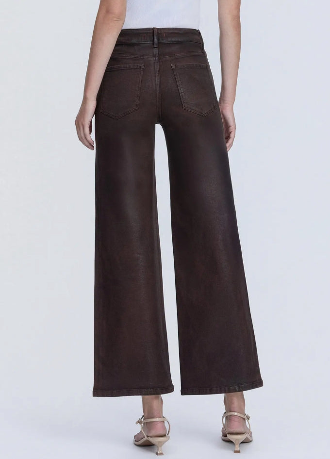 High Rise "Chicory Coffee" Coated Wide Leg Jeans