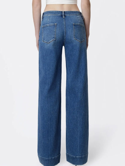 Low Rise Trouser Hem Dark Wash Wide Leg Jeans "Resound"