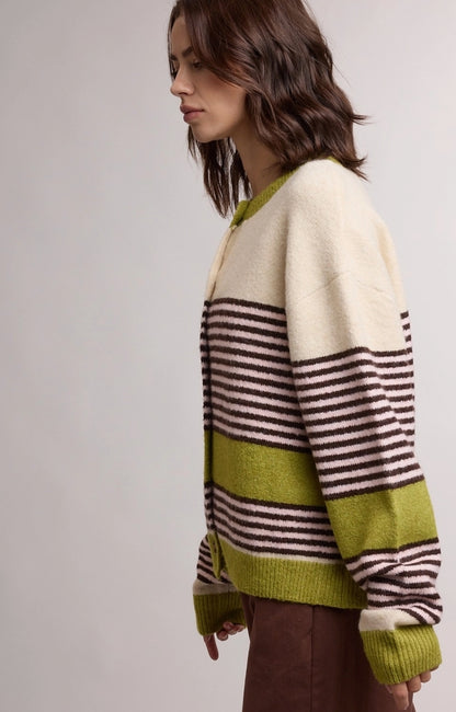 Striped Colorblock Sweater Cardigan