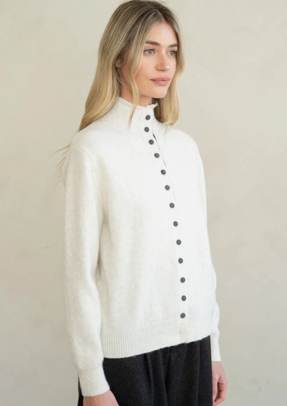 Contrast Placket Stand Collar Cardigan