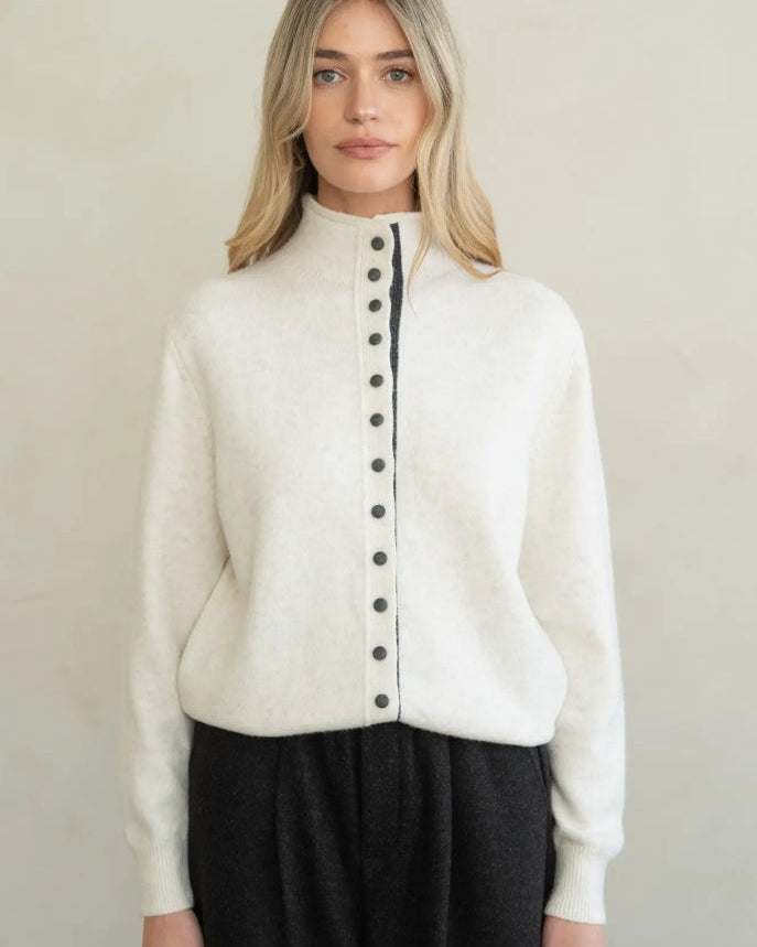 Contrast Placket Stand Collar Cardigan