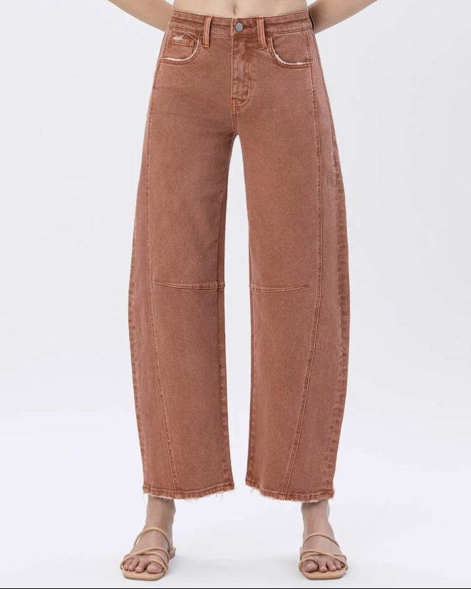 High Rise "Copper" Color Twist Barrel Jeans
