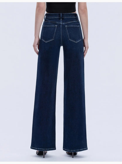 High Rise Dark Wash Full Length Wide Jeans "Harmonious Light"