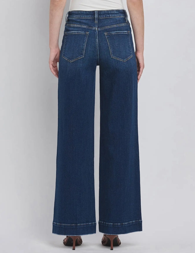 High Rise Patch Pocket Trouser Hem Wide Jeans "Dark Denim"