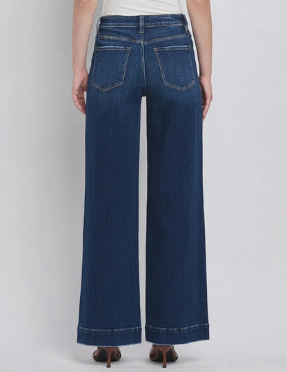 High Rise Patch Pocket Trouser Hem Wide Jeans "Dark Denim"