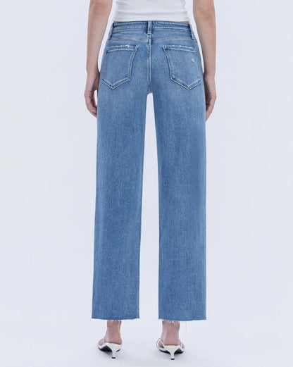 High Rise Raw Hem Slim Wide Jeans "Supported"